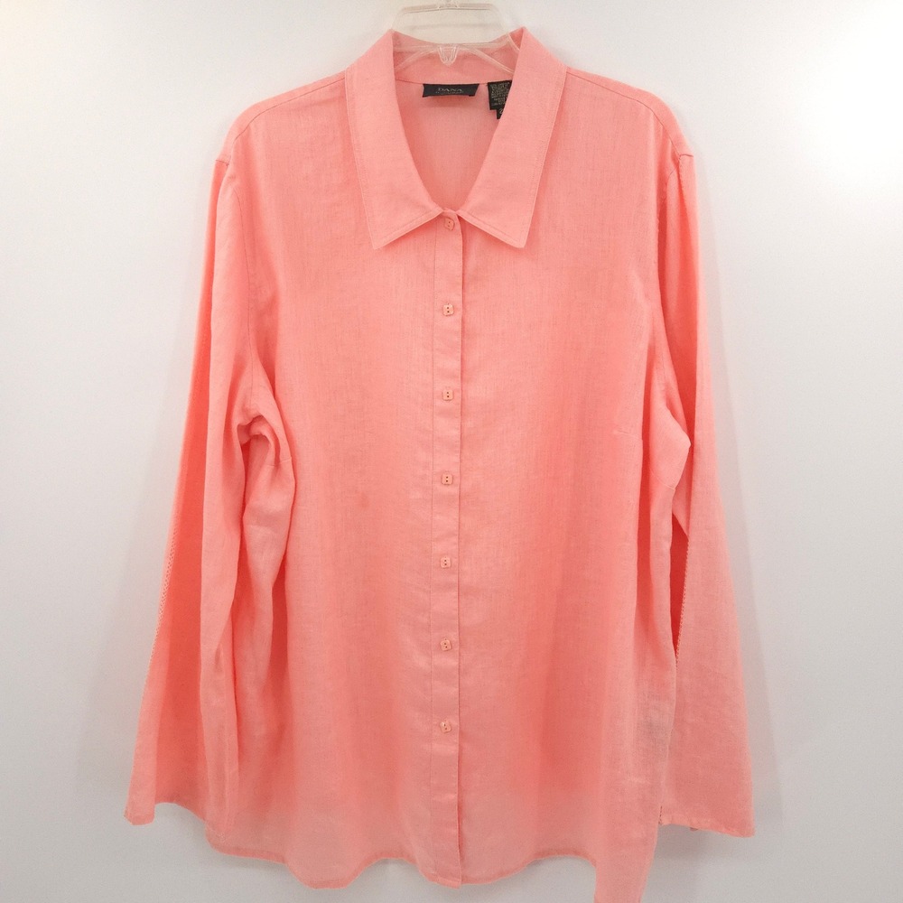 Dana Buchman 100% Linen Button Down Shirt Womens 20 Coral Pink Crochet tunic